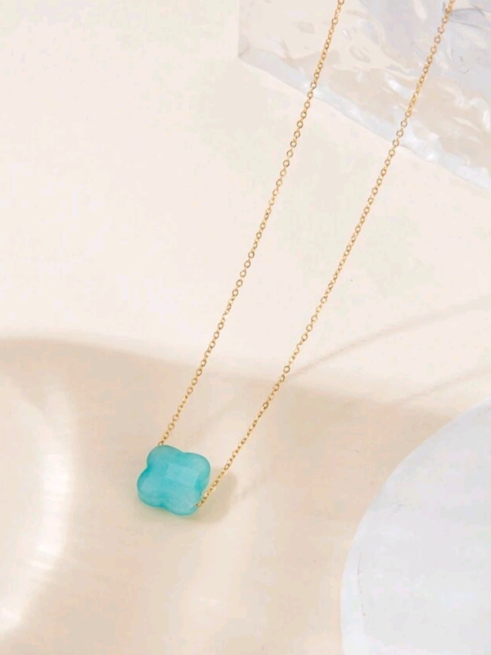 Gold Filled Faceted Turquoise Apatite Clover Necklace